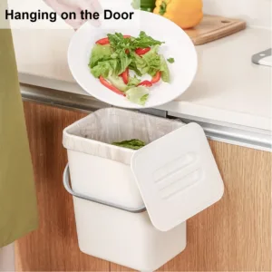 Plastic Compost Bin with Lid, 0.8Gal Capacity, Odor-Free Kitchen Waste Bin, Wall Mounted- Adhesive Tape & Hanging Hook. Versatil