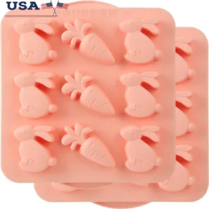 Silicone Bunny Carrot Muffin Pan Set Non-Stick Mold 9 Count Oven Safe Flexible Baking Tray Dishwasher Safe 2 Pack